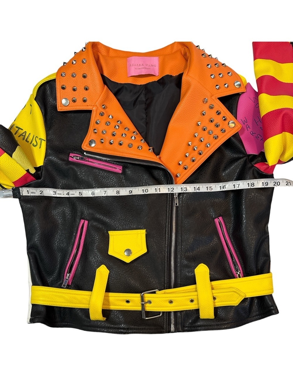 Bold Azalea Wang “Graffiti Kisses” Leather Moto Jacket Large - Picture 12 of 16